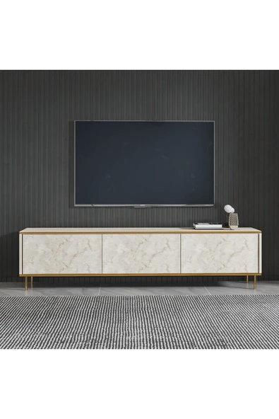 İNARCH DİZAYN İmaj Tv Ünitesi, Tv Sehpası Traverten/Gold ürün görseli 1