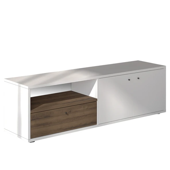 İNARCH DİZAYN Pao Kapaklı Minimal TV Sehpası – 136 cm, Beyaz/Antik Ceviz - 4