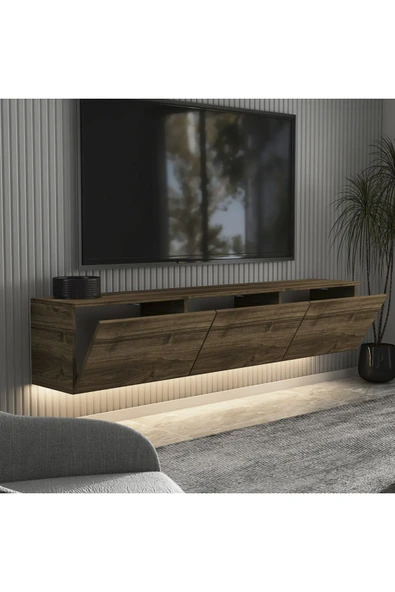 İNARCH DİZAYN Neon Led Işıklı Duvara Monte,3 Kapaklı Tv Ünitesi,tv Sehpası İstanbul Ceviz - 4