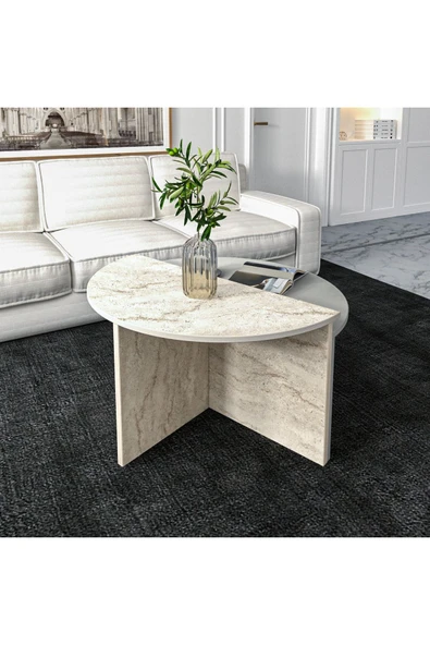 İNARCH DİZAYN Dolunay Çok Amaçlı Orta Sehpa Gri/Traverten - Resim 2