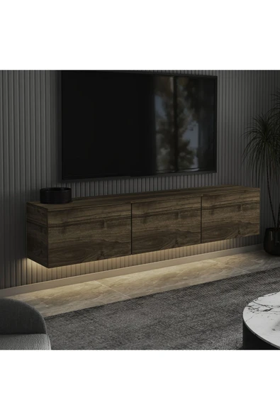 İNARCH DİZAYN Neon Led Işıklı Duvara Monte,3 Kapaklı Tv Ünitesi,tv Sehpası İstanbul Ceviz - 5