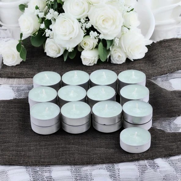 Tealight Mum 25x10 Gr Dekoratif Mumu Kandil Hediyelik Fitilli Mumluk Şamdan Su Mavisi Renk Kokusuz - 5