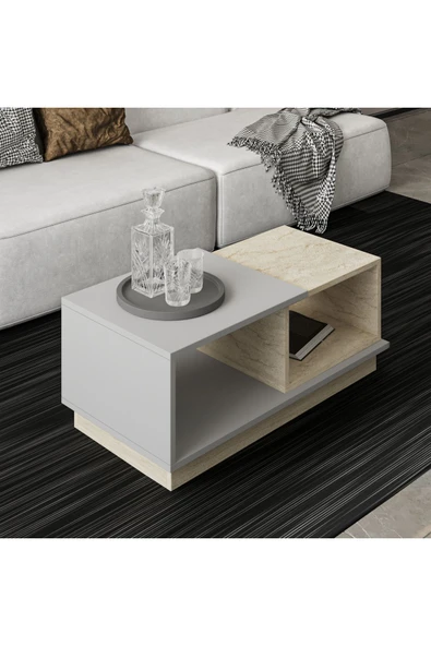 İNARCH DİZAYN Concept Orta Sehpa Gri/Traverten - Resim 3