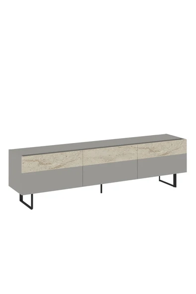 İNARCH DİZAYN Sign Kapaklı Tv Ünitesi, Tv Sehpası - Metal Ayak - Gri/traverten - Resim 7