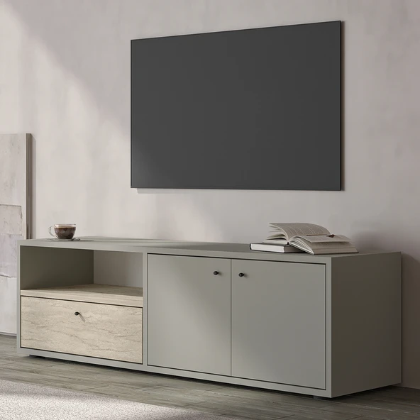 İNARCH DİZAYN Pao Kapaklı Minimal TV Sehpası – 136 cm, Gri/traverten - 6