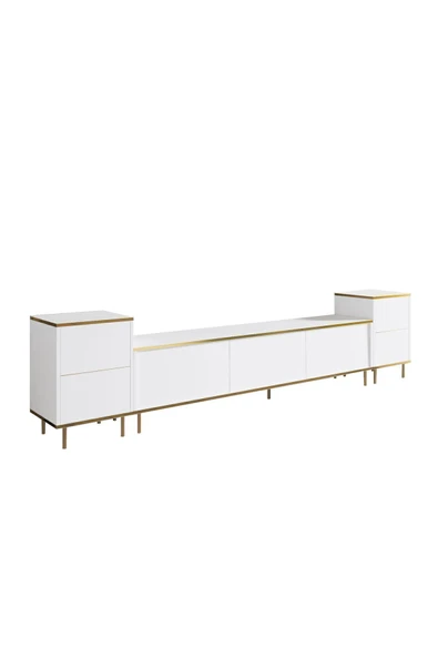 İNARCH DİZAYN İmaj Tv Ünitesi ve Komodin Takım Beyaz/Gold - Resim 6