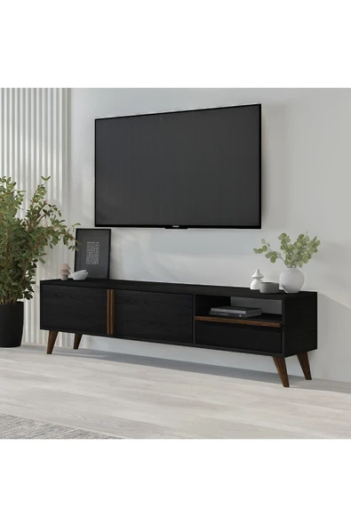 İNARCH DİZAYN T0018 Çekmeceli, 2 Kapaklı Tv Sehpası Ahşap Siyah - 2