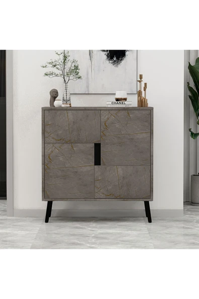 İNARCH DİZAYN Darien Ç001 Çok Amaçlı Dolap Gordion Mermer/Ahşap Siyah - 2