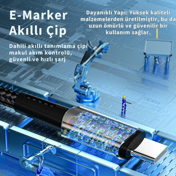 Essager 3 Metre 60W Type C to Type-C Ultra Hızlı Data Şarj Kablosu,Süper Dayanıklı Şarj ve Data Kablosu - 6