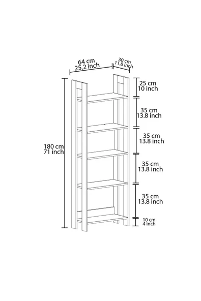 İNARCH DİZAYN Country Çok Raflı Kitaplık, Dekoratif Kitaplık, 5 Raflı Ev-Ofis Kitaplık Kütüphane Beyaz - 6