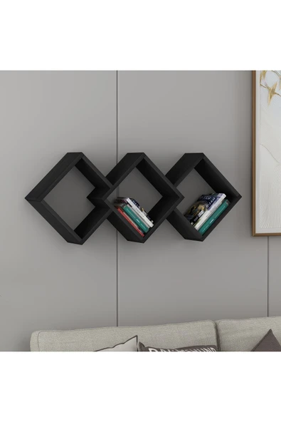 İNARCH DİZAYN Galaxy Duvar Rafı Ahşap Siyah - 2