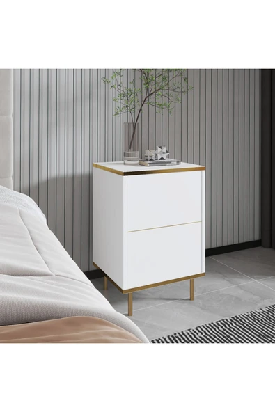 İNARCH DİZAYN İmaj Komodin Orma Mermer/Beyaz Gold - Resim 12