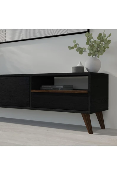 İNARCH DİZAYN T0018 Çekmeceli, 2 Kapaklı Tv Sehpası Ahşap Siyah - 8