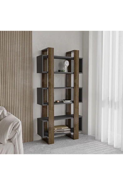 İNARCH DİZAYN Milano Kitaplık, İstanbul Ceviz/Antrasit, Raflı Kitaplık, Kütüphane, Çalışma Odası, Ev-Ofis - 2