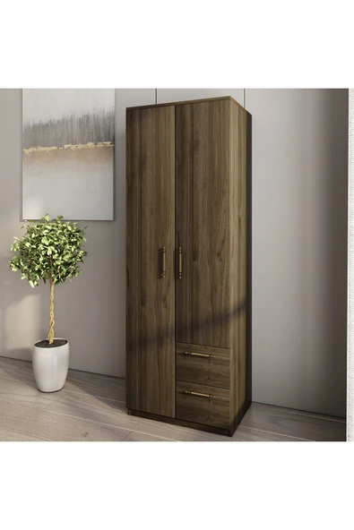İNARCH DİZAYN Merlin 2 Kapaklı, Çekmeceli Gardırop, Yatak Odası Dolap, Elbise Dolabı İstanbul Ceviz - 3
