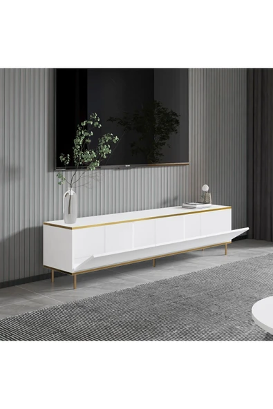İNARCH DİZAYN İmaj Tv Ünitesi Beyaz/Gold - Resim 4
