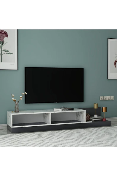 İNARCH DİZAYN Majör Tv Sehpası Orma Mermer/Antrasit - Resim 4