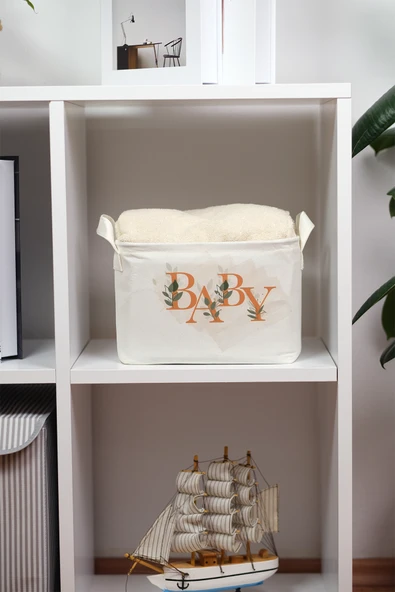 Baby Baskılı Dikdörtgen Katlanabilir Organizer Sepet 25 x 14 x 18 - 3