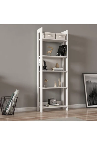 İNARCH DİZAYN Country Çok Raflı Kitaplık, Dekoratif Kitaplık, 5 Raflı Ev-Ofis Kitaplık Kütüphane Beyaz - 2