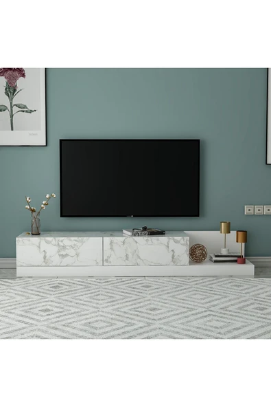 İNARCH DİZAYN Majör Tv Sehpası Orma Mermer/Beyaz