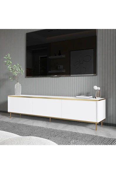 İNARCH DİZAYN İmaj Tv Ünitesi Beyaz/Gold - Resim 3