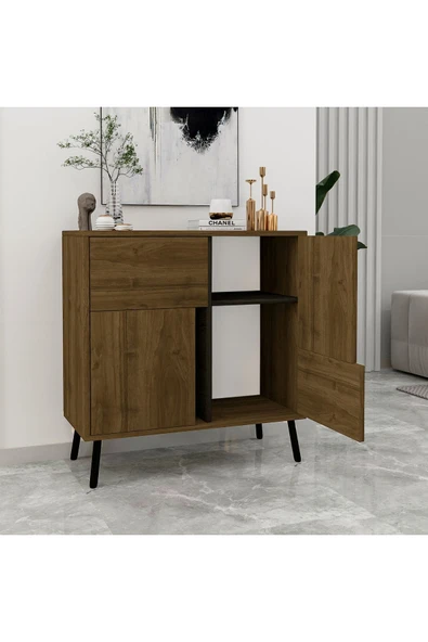 İNARCH DİZAYN Darien Ç001 Çok Amaçlı Dolap Ceviz/Ahşap Siyah - 4