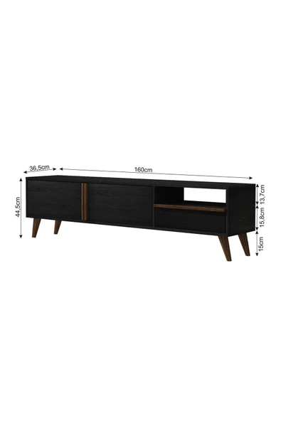 İNARCH DİZAYN T0018 Çekmeceli, 2 Kapaklı Tv Sehpası Ahşap Siyah - 5