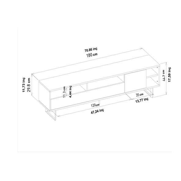 İNARCH DİZAYN Luga Kapaklı Tv Ünitesi, Tv Sehpası - Metal Siyah Ayak - Gri/traverten - Resim 2