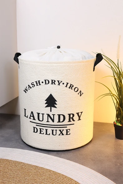 Laundry Baskılı Fileli Havlu Kıyafet Kirli Çamaşır Sepeti 37 x 40 - 6