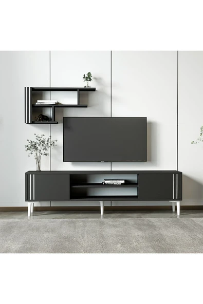 İNARCH DİZAYN Snow Raflı Takım Tv Ünitesi Antrasit ürün görseli 1