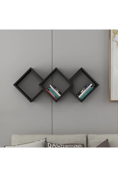 İNARCH DİZAYN Galaxy Duvar Rafı Ahşap Siyah