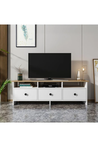 İNARCH DİZAYN Oslo Kapaklı Tv Ünitesi, Tv Sehpası Beyaz/kilim ürün görseli 1