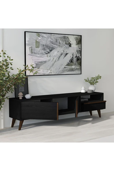 İNARCH DİZAYN T0018 Çekmeceli, 2 Kapaklı Tv Sehpası Ahşap Siyah - 3