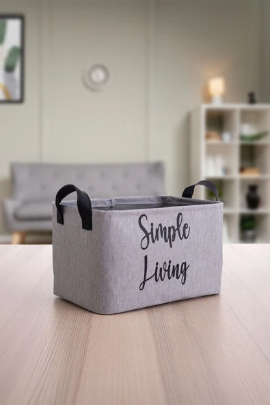 Gri Simple Living Baskılı Orta Boy Düzenleyici Saklama Sepeti30x22x18