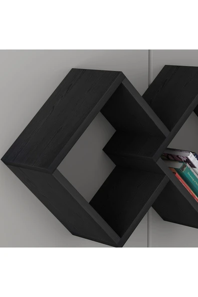 İNARCH DİZAYN Galaxy Duvar Rafı Ahşap Siyah - 4