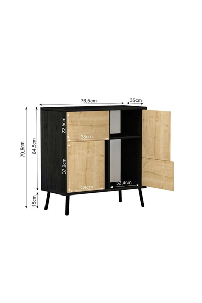 İNARCH DİZAYN Ç001 Darien Çok Amaçlı Dolap Ahşap Siyah/safir Meşe - 5