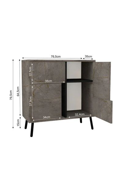 İNARCH DİZAYN Darien Ç001 Çok Amaçlı Dolap Gordion Mermer/Ahşap Siyah - 5