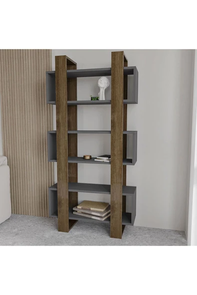 İNARCH DİZAYN Milano Kitaplık, İstanbul Ceviz/Antrasit, Raflı Kitaplık, Kütüphane, Çalışma Odası, Ev-Ofis - 3