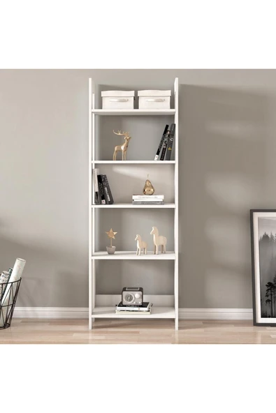 İNARCH DİZAYN Country Çok Raflı Kitaplık, Dekoratif Kitaplık, 5 Raflı Ev-Ofis Kitaplık Kütüphane Beyaz