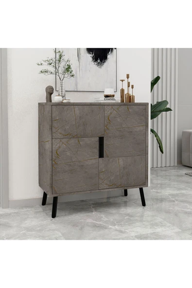 İNARCH DİZAYN Darien Ç001 Çok Amaçlı Dolap Gordion Mermer/Ahşap Siyah