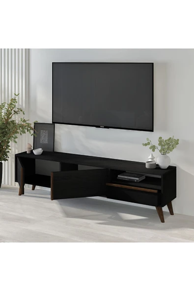 İNARCH DİZAYN T0018 Çekmeceli, 2 Kapaklı Tv Sehpası Ahşap Siyah - 6