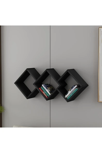 İNARCH DİZAYN Galaxy Duvar Rafı Ahşap Siyah - 3