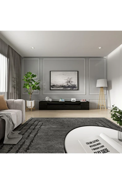 İNARCH DİZAYN T008 Arya Işıklı Tv Sehpası SET Ahşap Siyah - Resim 5