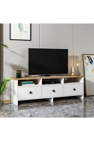 İNARCH DİZAYN Oslo Kapaklı Tv Ünitesi, Tv Sehpası Beyaz/kilim - Resim 2