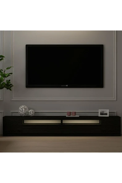 İNARCH DİZAYN T008 Arya Işıklı Tv Sehpası SET Ahşap Siyah ürün görseli 1