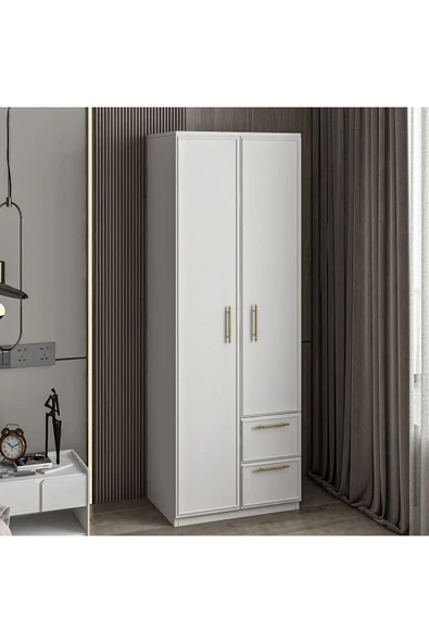 İNARCH DİZAYN Vespera Çıta detaylı, 2 Kapaklı, Çekmeceli Gardırop Beyaz, 60 cm - Resim 2