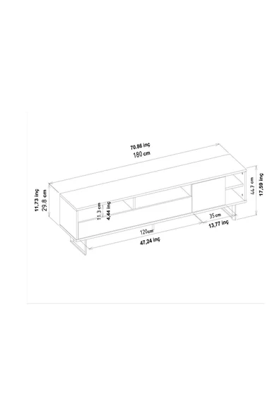 İNARCH DİZAYN Luga Kapaklı Tv Ünitesi, Tv Sehpası - Metal Siyah Ayak - Gri/kilim - 4