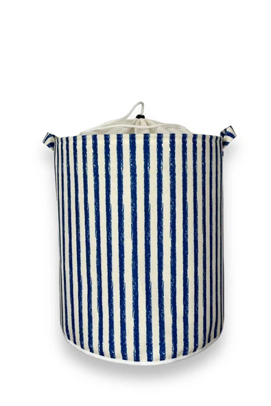 Lacivert Çizgili Fileli Katlanır Banyo Kirli Çamaşır Dolap Içi Yatak Odası Düzenleyici Sepet 37x40 - 5