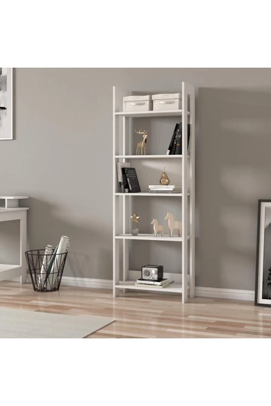 İNARCH DİZAYN Country Çok Raflı Kitaplık, Dekoratif Kitaplık, 5 Raflı Ev-Ofis Kitaplık Kütüphane Beyaz - 3