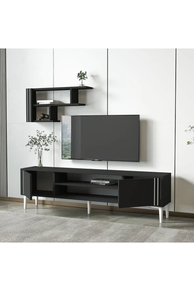 İNARCH DİZAYN Snow Raflı Takım Tv Ünitesi Antrasit - Resim 4